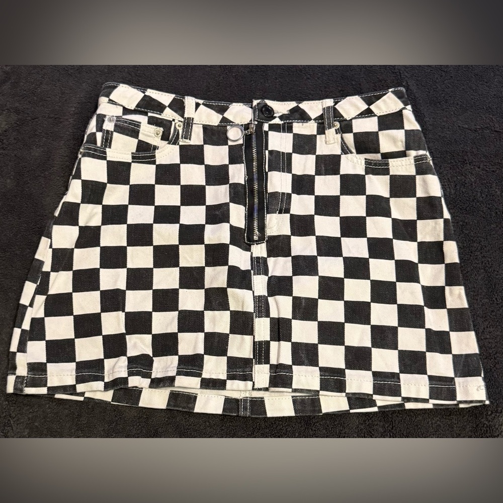 Black and White Checkered Mini Skirt